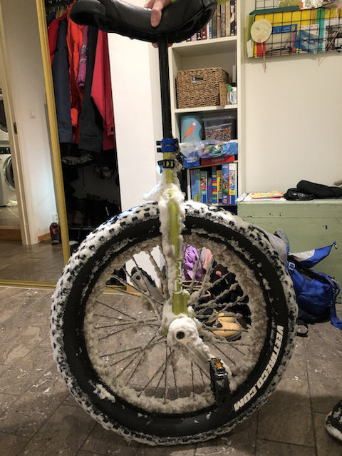 My unicycle after being out in the snow
